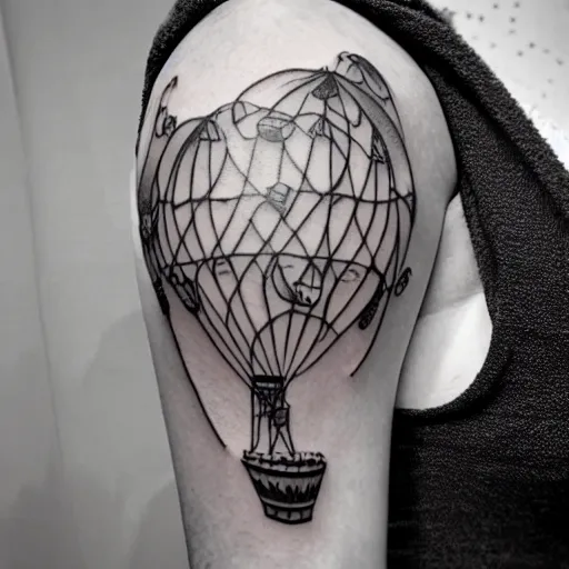 Prompt: a tattoo of balloons, tattoo art, black and white tattoo,