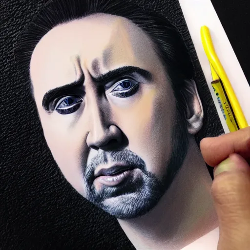 Image similar to nic cage as drawn by junior ito, buff, mangw portrait, highly detailed,