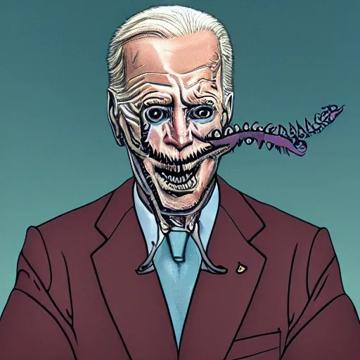 Image similar to bodyhorror portrait of biden who became a giant retarded lovecraftian worm, photo - realistic, color image, 2 k, highly detailed