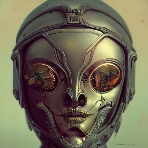 Image similar to ultra realist soft painting of a single attractive cyborg female sillicon cyborg skin armored, curiosities carnival, symmetry accurate features, very intricate details, focus, curvy, artstyle Tom Bagshaw, award winning