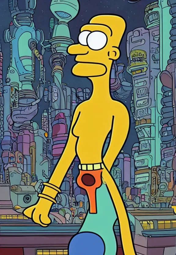 Prompt: portrait of a character from the show futurama in a sci - fi city, looking at camera, extremely detailed, illustration, art by matt groening, futurama animation artstyle