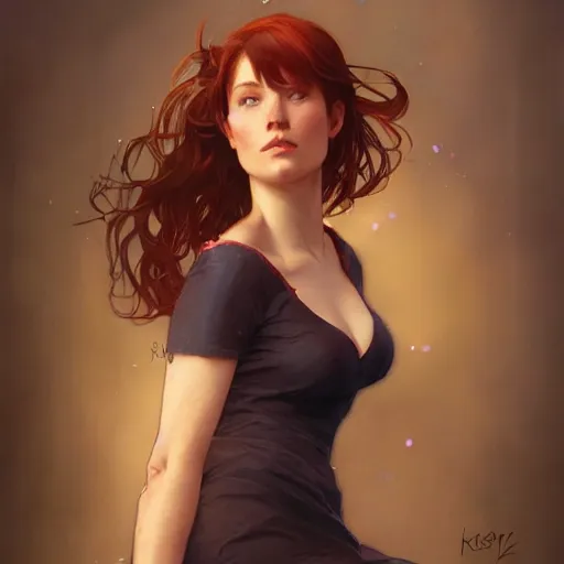 Image similar to A full portrait of Mary Jane Watson, intricate, elegant, highly detailed, digital painting, artstation, concept art, smooth, sharp focus, illustration, art by Krenz Cushart and Artem Demura and alphonse mucha