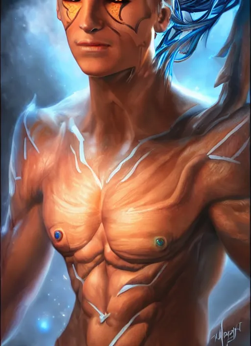 Prompt: a higly detailed airbrush full body shot and face portrait painting of a fantasy male character, pathfinder, dynamic lighting, ambient lighting, deviantart, art by artgerm