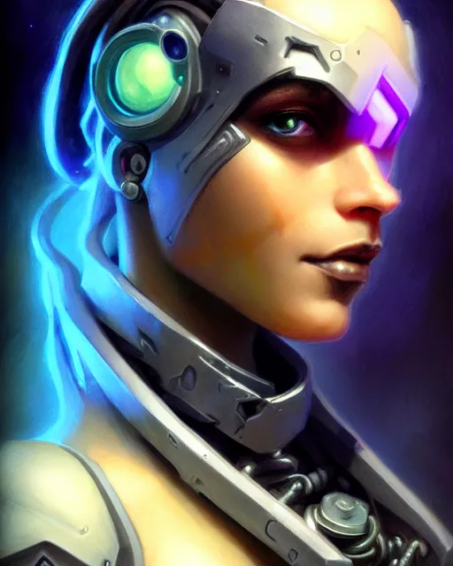 Prompt: sojourn from overwatch, bust, dreadlocks, gray hair, cyborg eyes, fantasy, fantasy art, fantasy, colorful, elegant, character portrait, portrait, close up, highly detailed, intricate detail, amazing detail, sharp focus, vintage fantasy art, vintage sci - fi art, radiant light, caustics, by boris vallejo