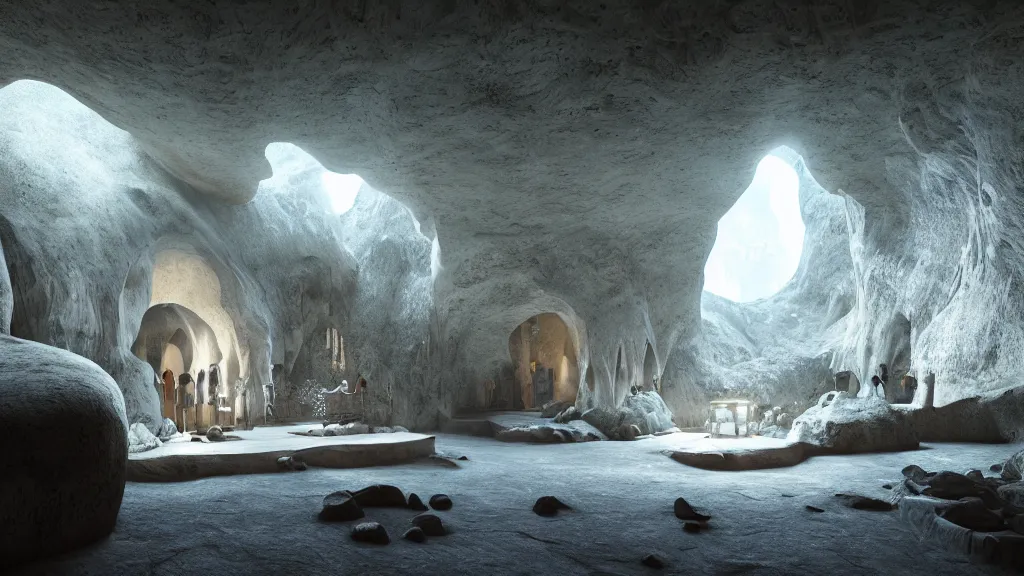 Prompt: A mosque inside a cave, cinematic lighting, photorealistic, hyperdetailed 3D matte painting, hyperrealism, hyperrealistic, 8k ultraHD octane render