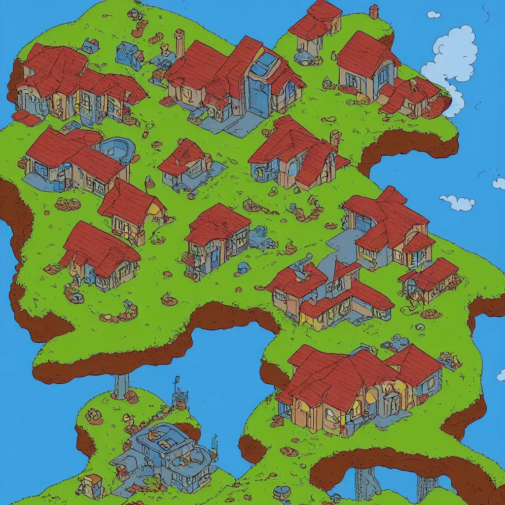 Prompt: The Simpsons' house on the edge of a cliff