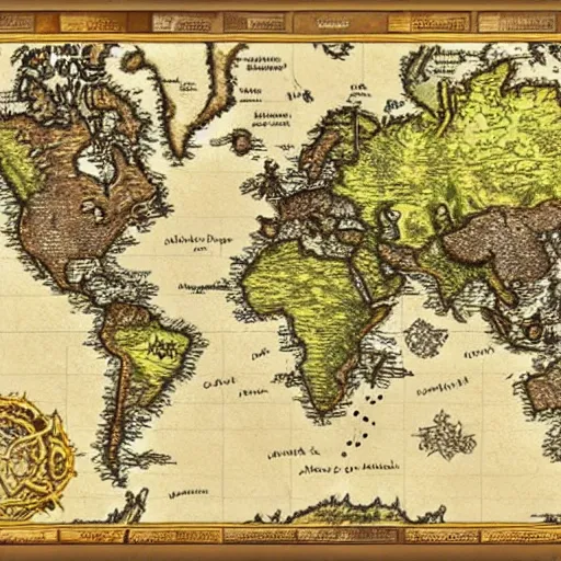 Image similar to fantasy map, highly detailed, many continents, oceans.