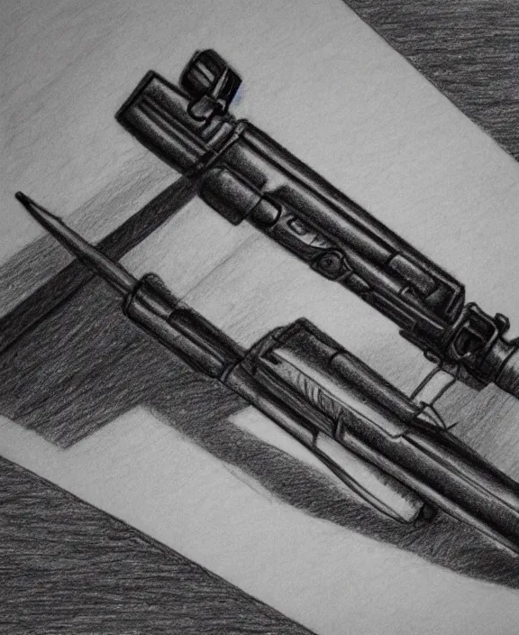 Image similar to a pencil drawing of a gun on a table. by pen tacular