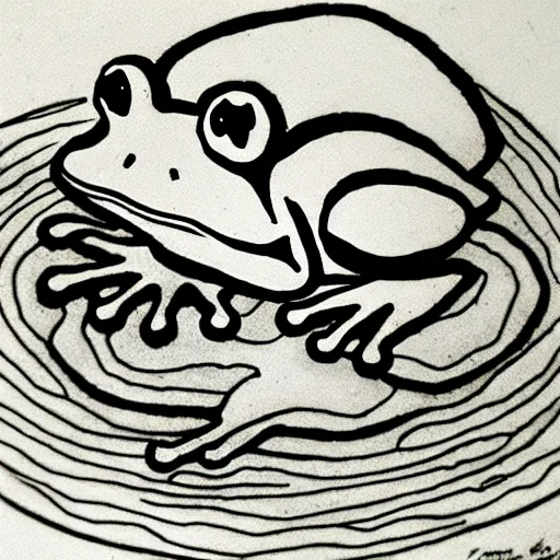 Image similar to zen, frog on the pond, ink