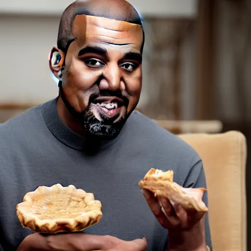 Image similar to bald kanye west eating apple pie on thanksgiving