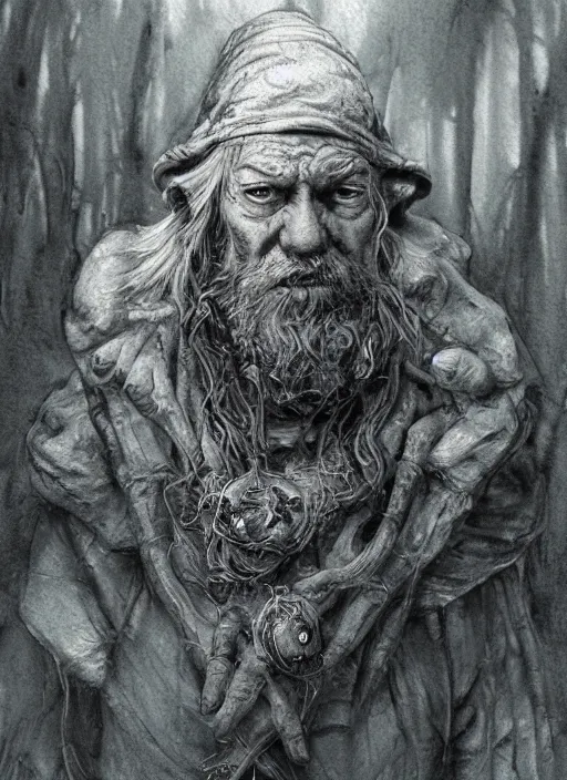 Prompt: portrait, elderly male mushroom druid, watercolor, dramatic lighting, cinematic, establishing shot, extremely high detail, foto realistic, cinematic lighting, pen and ink, intricate line drawings, by Yoshitaka Amano, Ruan Jia, Kentaro Miura, Artgerm, post processed, concept art, artstation, matte painting, style by eddie mendoza, raphael lacoste, alex ross