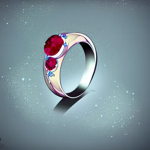 Prompt: a beautiful wedding ring design made of platinum glowing in sparkles with heavenly notes neo rococo, diamond and ruby, highly detailed sailor moon aesthetic, fantasy, intricate, elegant, highly detailed, digital painting, artstation, concept art, matte, sharp focus, illustration, in the style of aetherpunk