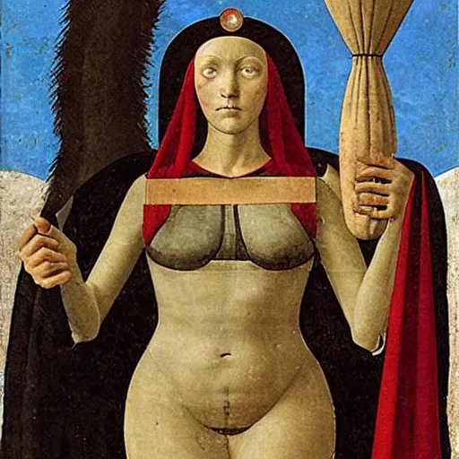 Image similar to half - length portrait of beautiful witch circe in the odyssey, art by piero della francesca, giotto, leonardo da vinci