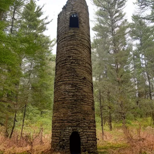 Prompt: abandoned wizard tower standing alone in a clearing in the woods medival observatory