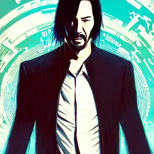 Prompt: portrait of keanu reeves as neo from the matrix, futuristic background, rich vivid colors, ambient lighting, dynamic lighting, 4k, official media, anime key visual, makoto shinkai, ilya kuvshinov, lois van baarle, rossdraws, detailed, trending on artstation