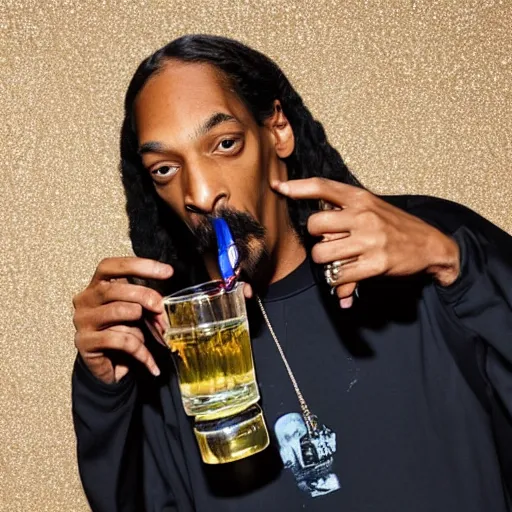 Prompt: photo of snoop dog drinking water while looking at the camera
