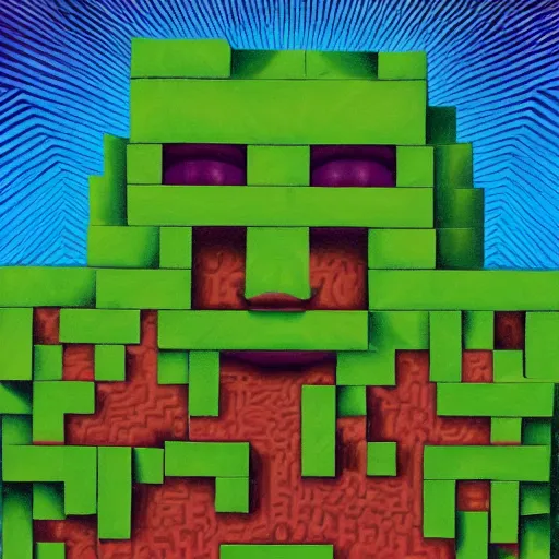 Prompt: Alex Grey art of Minecraft Creeper