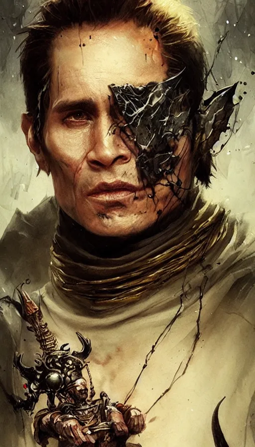 Image similar to johnny cage, sorcerer, lord of the rings, tattoo, decorated ornaments by carl spitzweg, ismail inceoglu, vdragan bibin, hans thoma, greg rutkowski, alexandros pyromallis, perfect face, fine details, realistic shaded