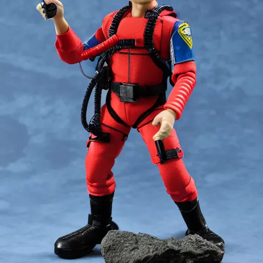 Prompt: cave diver as action figure, thunderbirds, g. i. joe, product shot