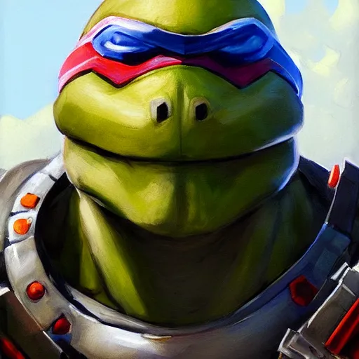 Image similar to greg manchess portrait painting of armored teenage mutant ninja turtles as overwatch character, medium shot, asymmetrical, profile picture, organic painting, sunny day, matte painting, bold shapes, hard edges, street art, trending on artstation, by huang guangjian and gil elvgren and sachin teng