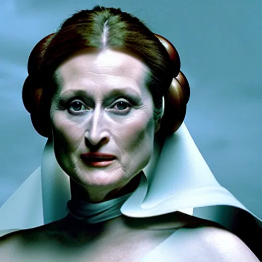 Prompt: portrait of Meryl Streep playing Princess Leia in Star Wars