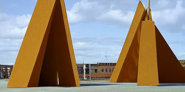 Image similar to To fathom hell or go angelic, just take a pinch of psychedelic. Photograph of a colossal minimalistic sculptural installation collaboration by Anthony Caro and Antony Gormley, reimagined by future artists on a distant planet