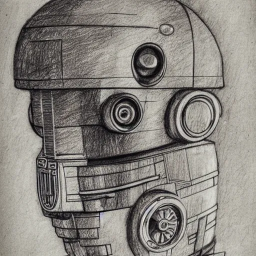 Image similar to a pencil sketch by leonardo davinci of the droid c 3 po, machine, sketch, da vinci, old masters, paper,