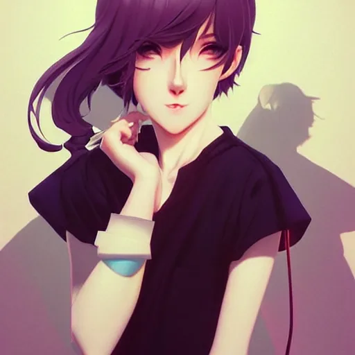 Image similar to youth sean young very slightly smiling, occlusion shadow, specular reflection, rim light, unreal engine, range murata, artstation, pinterest, art by hiroaki samura and ilya kuvshinov and rossdraws, intricate, highly detailed 8 k, art deco illustration, extremely beautiful shape of face, neck, shoulders eyes