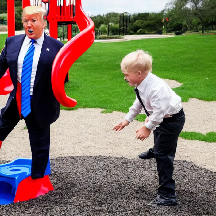 Image similar to donald trump playing in playground, detailed sharp photo