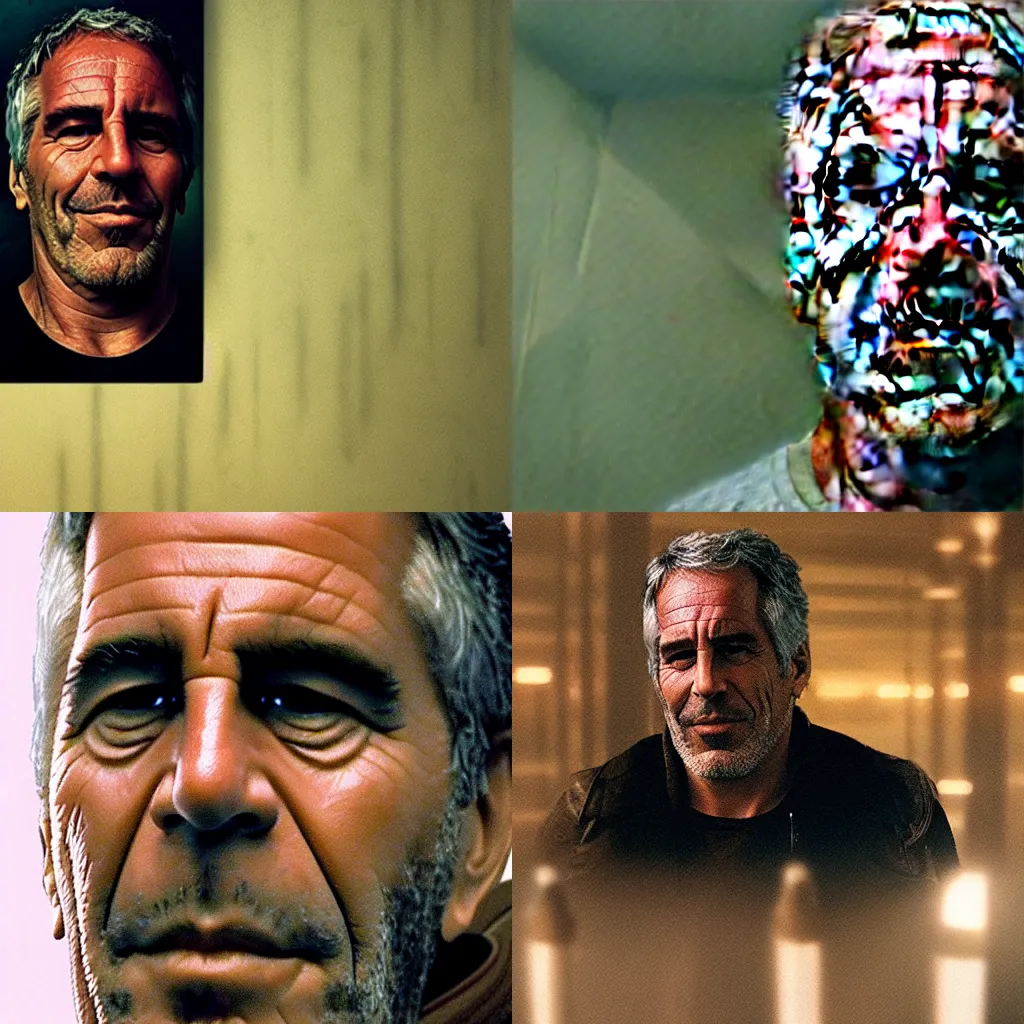 Prompt: Jeffrey Epstein in Bladerunner 2049. Portrait image