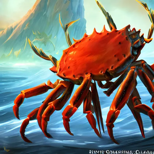 Prompt: blue giant (((((((crab monster)))))))) with giant crab claws, giant crab claws, giant crab claws, fantasy digital art, magical background in the style of hearthstone artwork