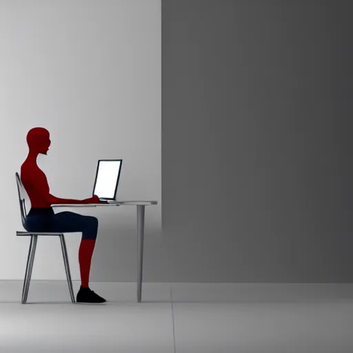 Image similar to human sitting in front of computer, but human is dinosaur, vray, 5 5 mm