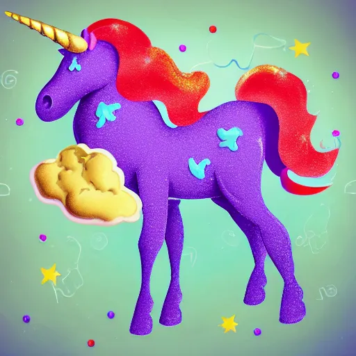 Image similar to a unicorn with sprinkles flowing around it