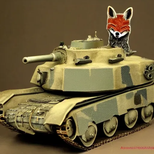 Prompt: panzer tank with the face and tail of a fox, covered in fox fur, extremely detailed,