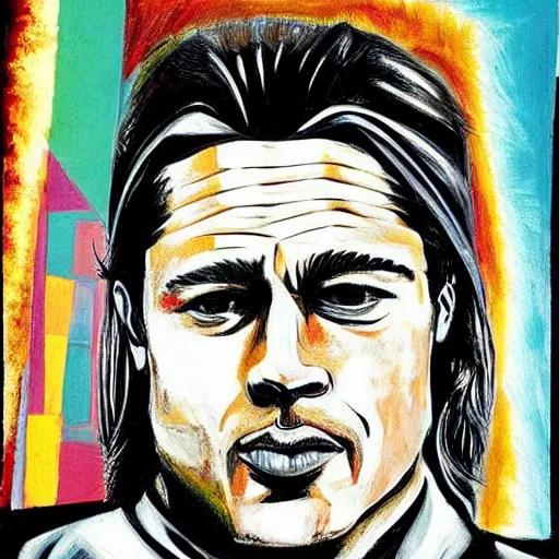 Prompt: abstract picasso portrait of brad pitt
