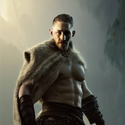 Image similar to hyperrealistic full body mixed media image of a tom hardy as elvish god of light, stunning 3 d render inspired art by greg rutkowski and xiang duan and thomas eakes, realistic, highly detailed attributes and atmosphere, dim volumetric cinematic lighting, 8 k octane detailed render, post - processing, masterpiece,