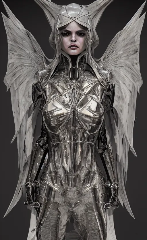 Image similar to Angel knight gothic girl, hyperrealistic mixed media, stunning 3d render inspired art by P. Craig Russell and Barry Windsor-Smith + perfect facial symmetry + dim volumetric lighting, 8k octane beautifully detailed render, post-processing, extremely hyperdetailed, intricate futuristic mechanic parts, epic composition, grim yet sparkling atmosphere, cinematic lighting + masterpiece, trending on artstation