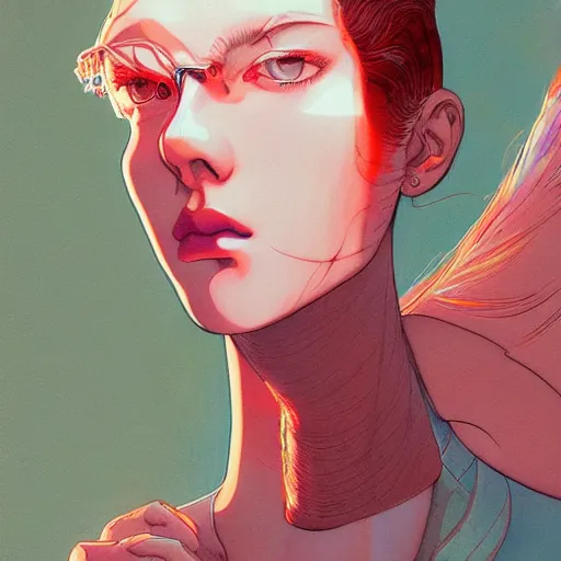 Image similar to prompt : fashion tv character portrait soft light painted by james jean and katsuhiro otomo and erik jones, inspired by akira anime, smooth face feature, intricate oil painting, high detail illustration, sharp high detail, manga and anime 1 9 9 9