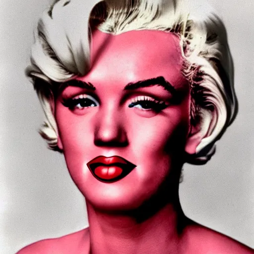 Image similar to a person who is a genetic combination of andy warhol and marilyn monroe, face and upper - body focus, detailed eyes, androgynous, photograph taken in 1 9 6 5, award winning photograph