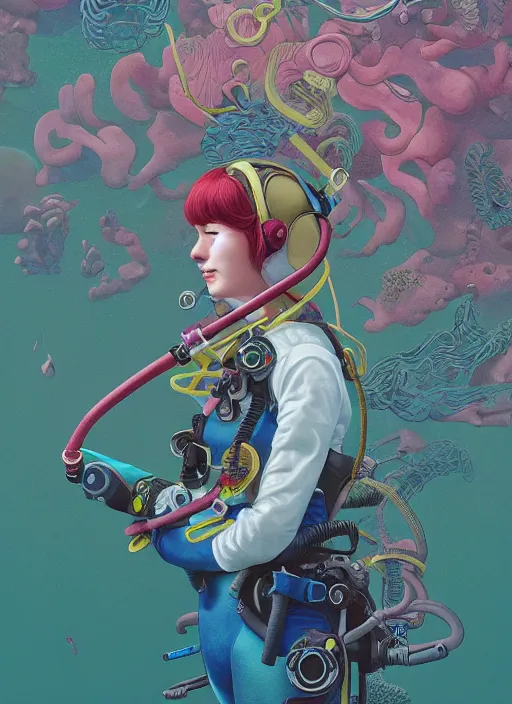 Image similar to scuba diver :: by Martine Johanna and Simon Stålenhag and Chie Yoshii and Casey Weldon and wlop :: ornate, dynamic, particulate, rich colors, intricate, elegant, highly detailed, centered, artstation, smooth, sharp focus, octane render, 3d