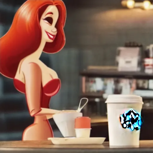 Prompt: jessica rabbit ordering coffee at starbucks