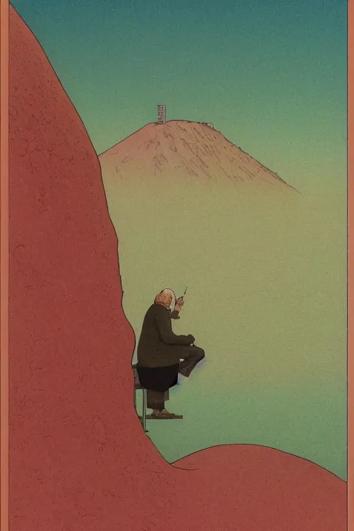 Prompt: a closeup portrait of an old man sucking a blotter paper of LSD acid and dreaming psychedelic hallucinations in thew vast cosmos, by kawase hasui, moebius, Edward Hopper and James Gilleard, Zdzislaw Beksinski, Steven Outram, colorful flat surreal design, hd, 8k, artstation