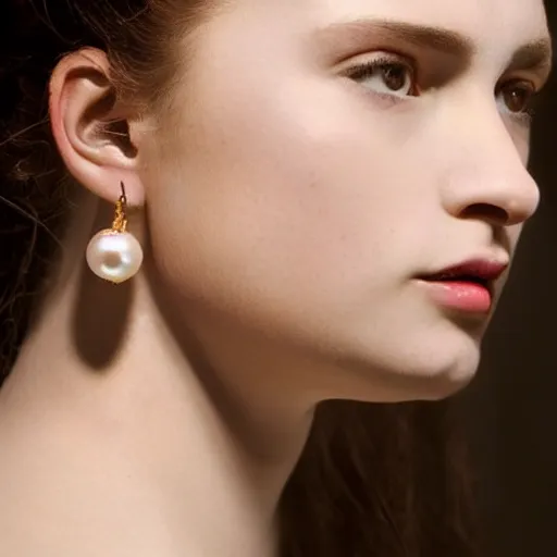 Image similar to behind the scenes of girl with a pearl ear ring by vermeer cinematic lighting, detailed face, headshot and body shot, taken in the 1600s, very very very very detailed face, beautiful nostalgic quality, lighting and canvas visible in the background