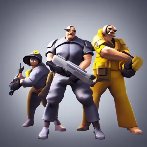 Prompt: 3d render minimalistic octane team fortress characters