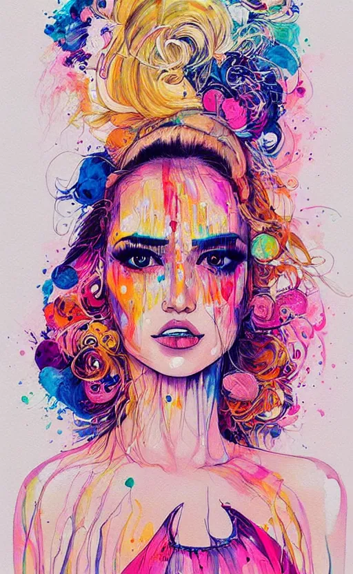 Image similar to an ultra detailed beautiful painting of a stylish woman with colorful sundress, concert poster, modern, harumi hironaka, conrad roset, greg rutkowski