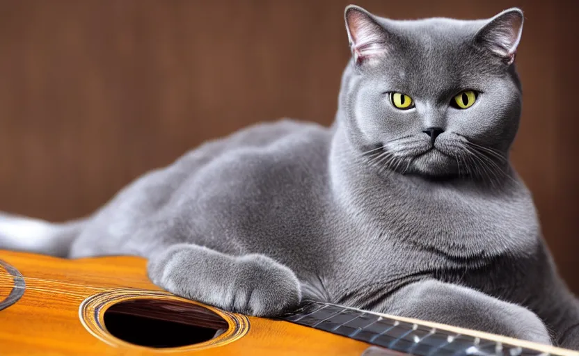 Image similar to british shorthair cat playing the guitar:
