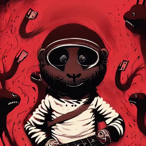 Image similar to highly detailed metal album cover featuring a white baby seal muppet in a mosh pit by atey ghailan, by greg rutkowski, by greg tocchini, by james gilleard, by joe fenton, by kaethe butcher, gradient red, black, brown and white color scheme, grunge aesthetic!!! white graffiti tag wall background