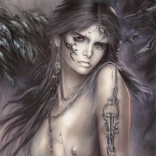 Image similar to a painting in the style of theodore jasper and in the style of luis royo.