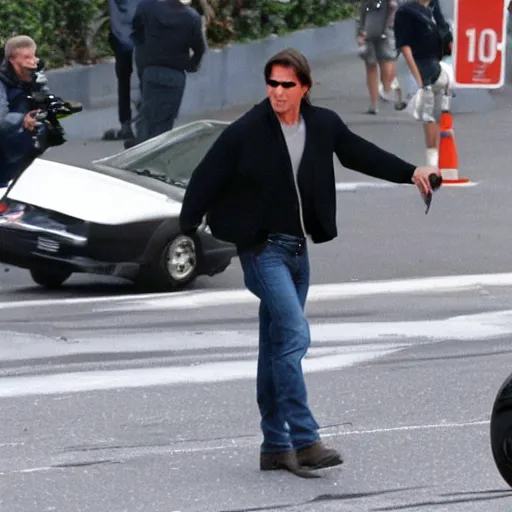 Prompt: tom cruise hit by a car, paparazzi