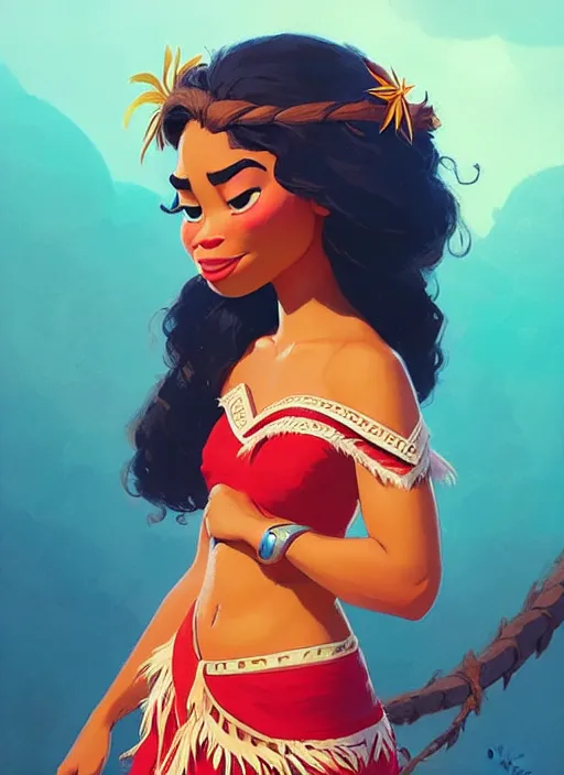 Image similar to dream highly detailed portrait of disney's princess moana, magnificent, photographic realistic background, by atey ghailan, by greg rutkowski, by greg tocchini, by james gilleard, by joe fenton, by kaethe butcher, trending on instagram, award winning details